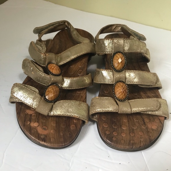 VIONIC Orthaheel Yasmin Metallic Gold Strappy Sandals Mules Slides Arch Support - Picture 11 of 15